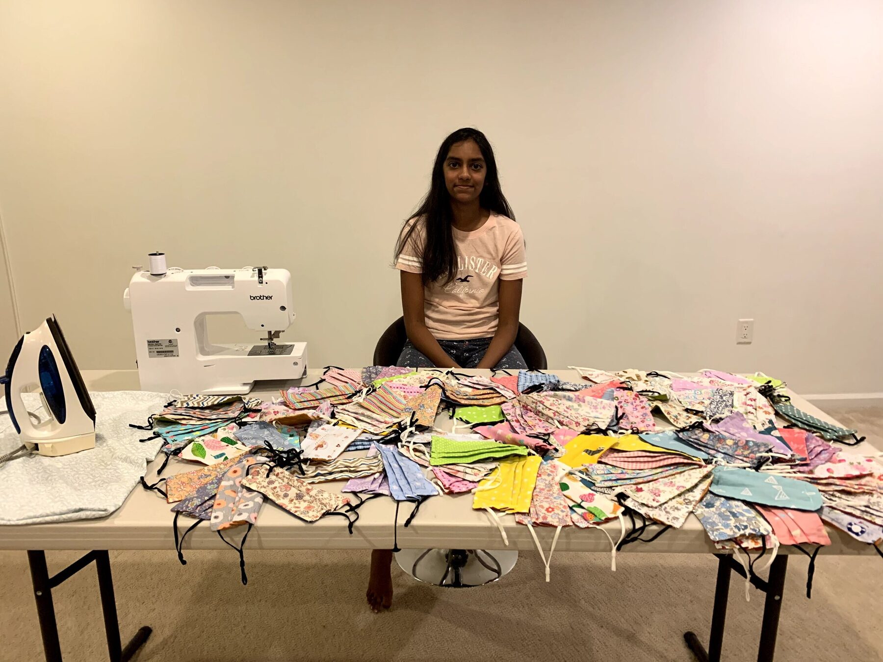 Saanvi with the completed mask collection