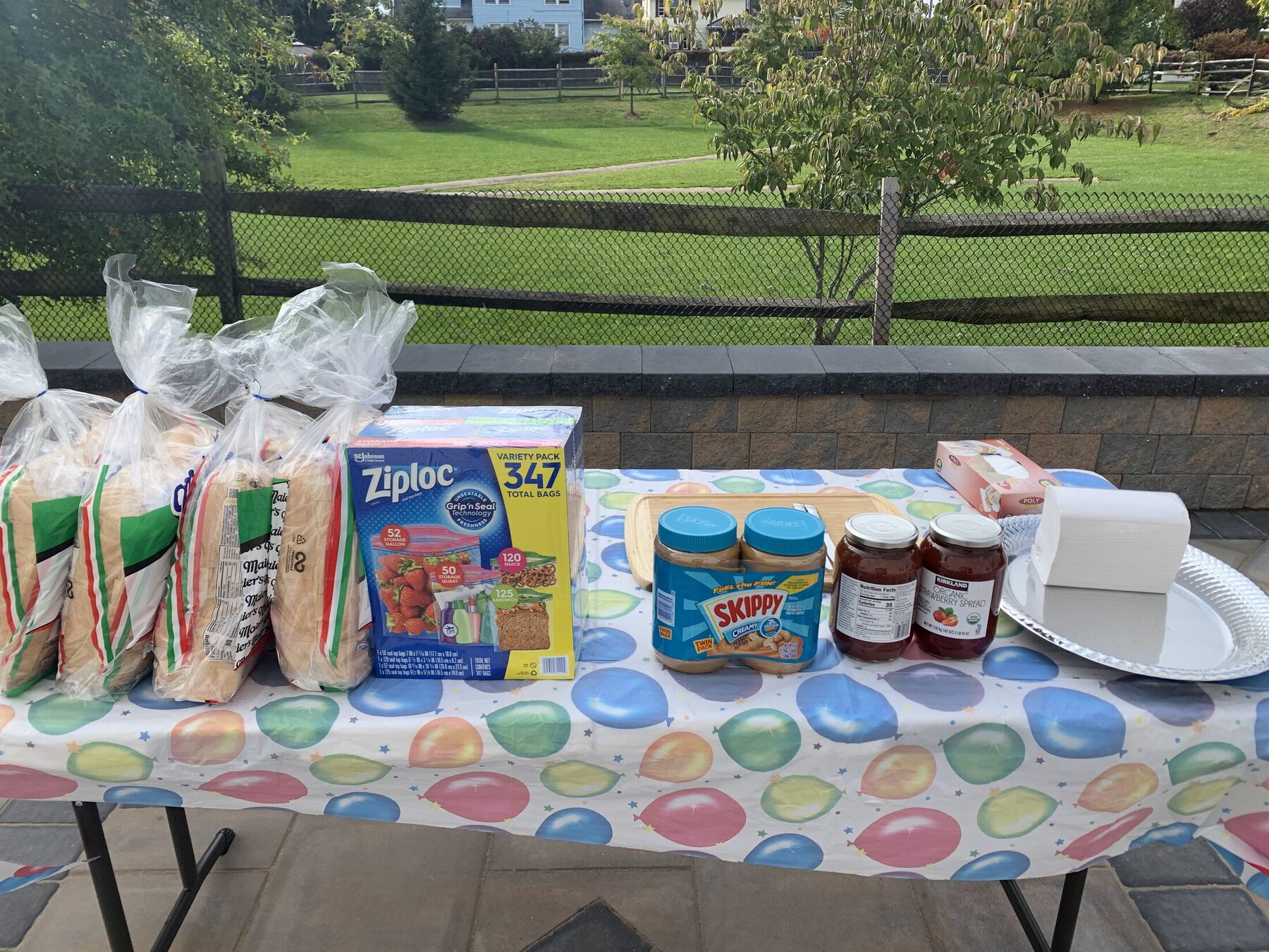 Bread, peanut butter, jelly, and supplies ready for the project