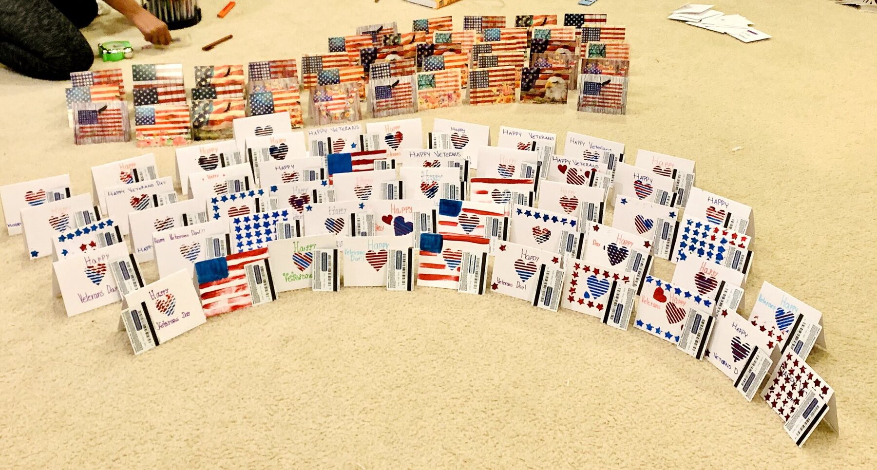 Patriotic cards and messages prepared for service members